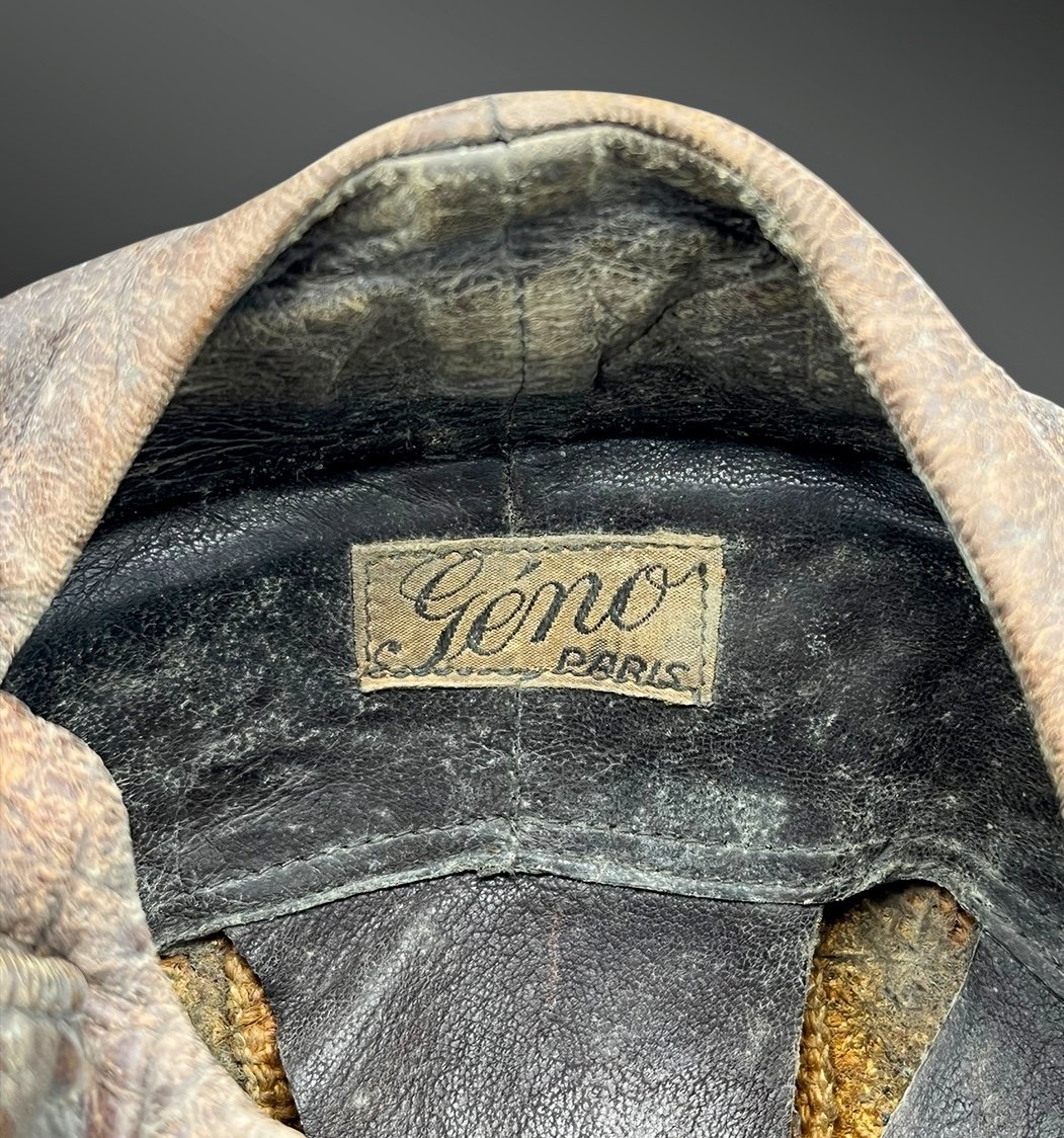 Geno Paris Motorcycle Rider Helmet With Goggles - France - First Half Of The 20th Century-photo-1