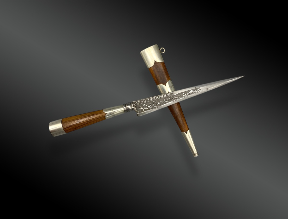 Corsican Stiletto With Scabbard. Engraved Blade. France, Early 20th Century