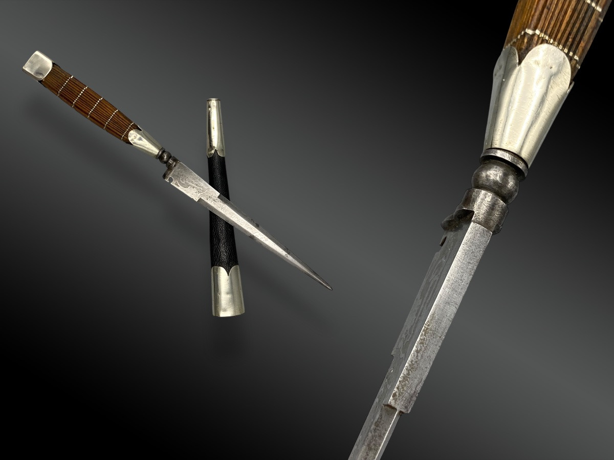 Corsican Stiletto With Scabbard. Engraved Blade. France, Circa 1880-photo-3