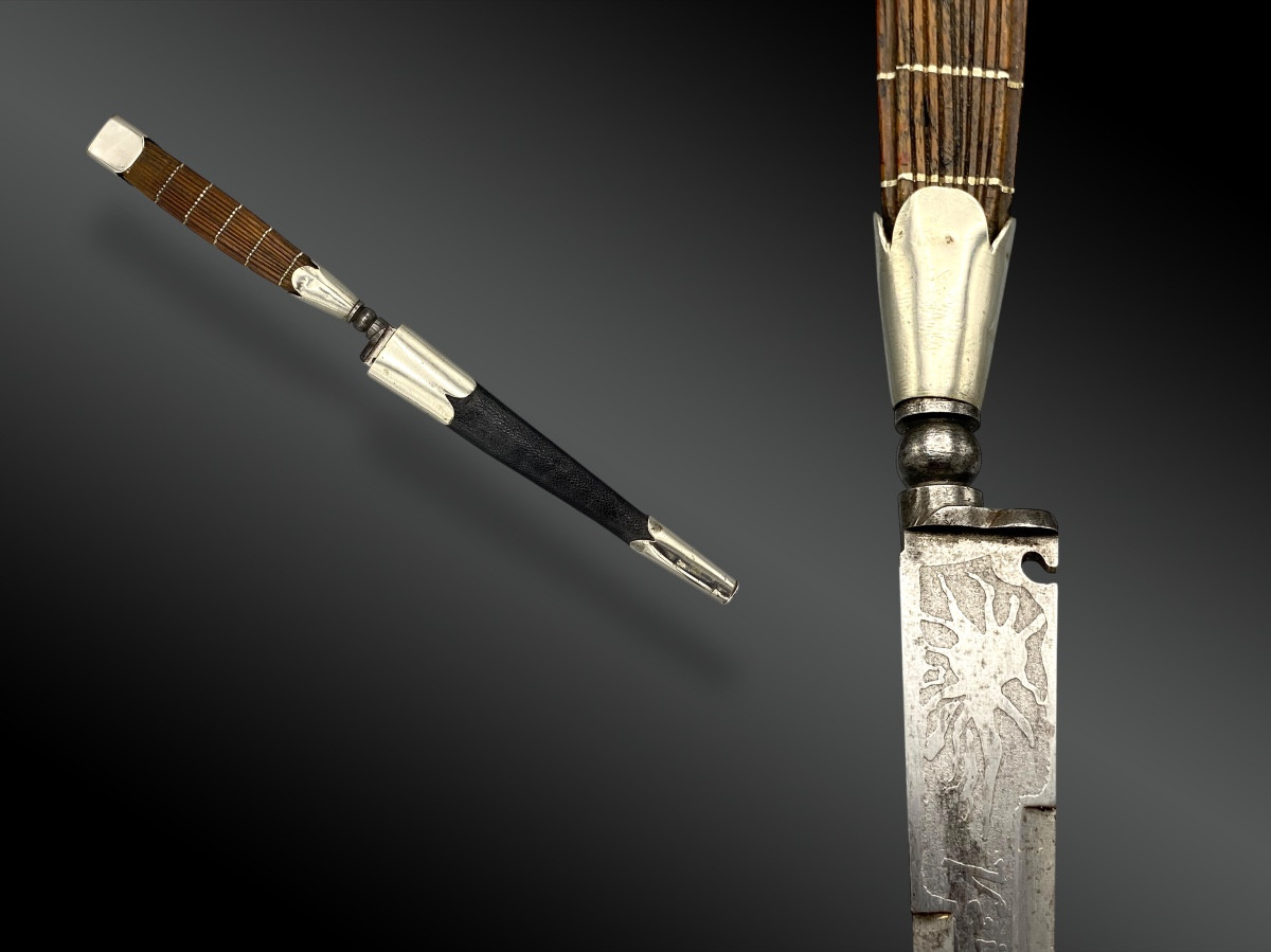 Corsican Stiletto With Scabbard. Engraved Blade. France, Circa 1880
