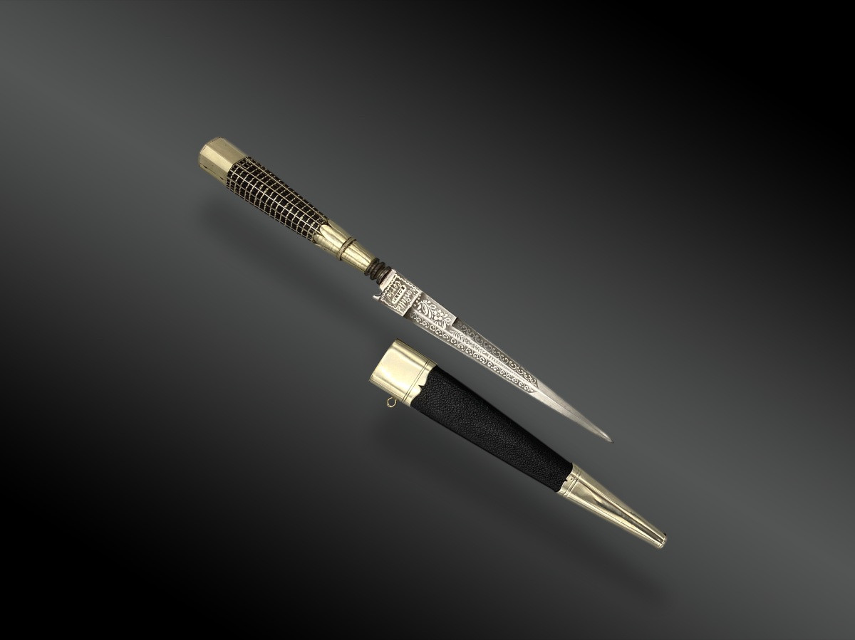 Large Corsican Stylus With Its Sheath, Engraved And Signed E. Campi. 19th Century-photo-2