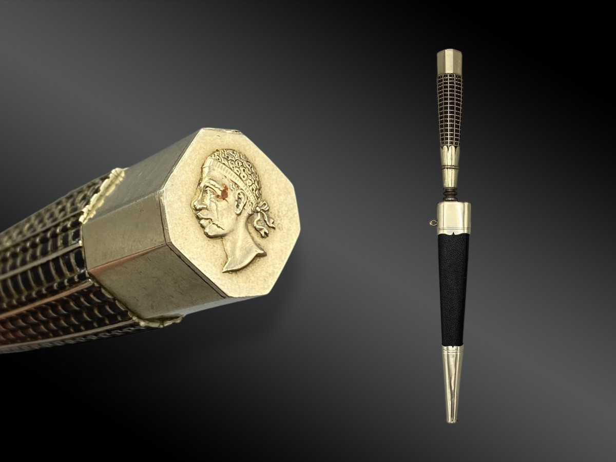 Large Corsican Stylus With Its Sheath, Engraved And Signed E. Campi. 19th Century-photo-3