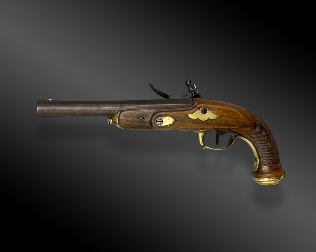 Pistolet d’officier à silex, signé FATOU à Paris France, XIXème siècle-photo-2
