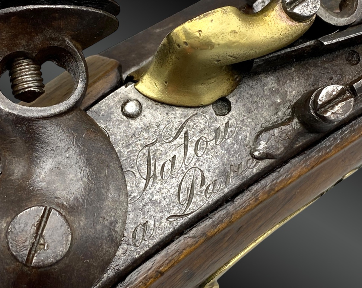 Pistolet d’officier à silex, signé FATOU à Paris France, XIXème siècle-photo-3