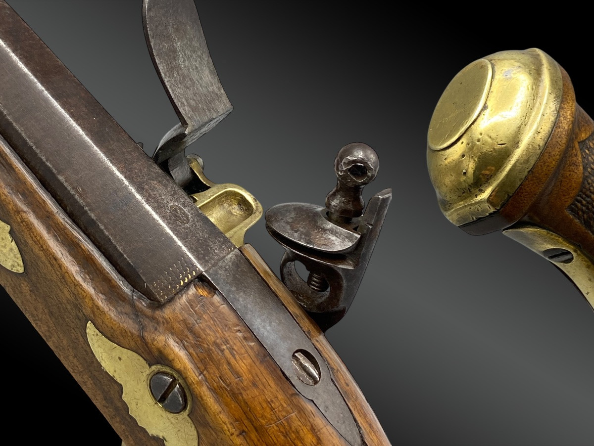 Pistolet d’officier à silex, signé FATOU à Paris France, XIXème siècle-photo-4