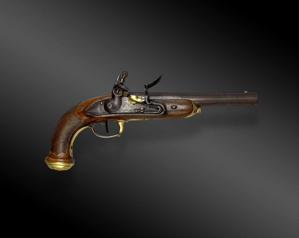 Pistolet d’officier à silex, signé FATOU à Paris France, XIXème siècle