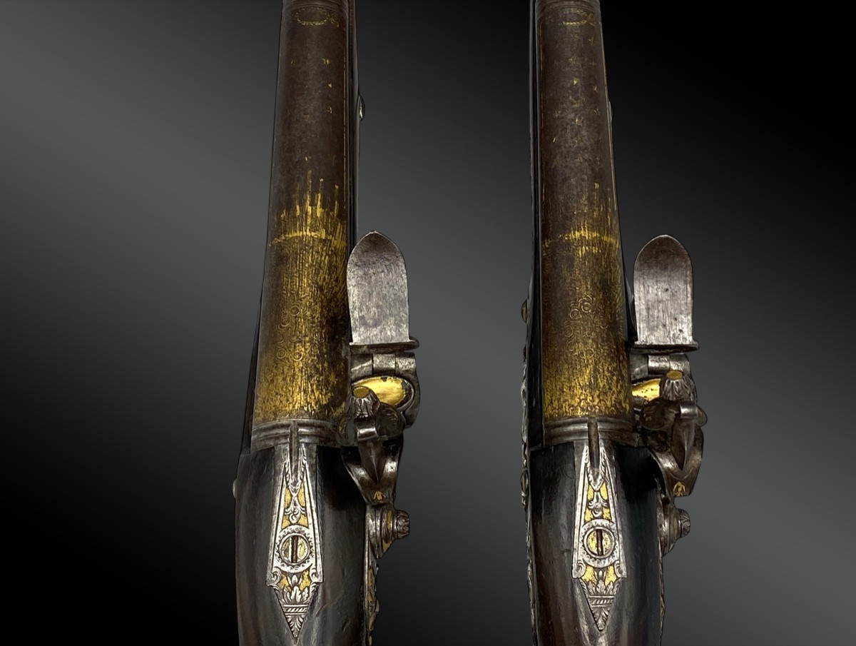 Pair Of Flintlock Pistols, Luxury, For The Oriental Market, Signed Guillaud – St Etienne-photo-4