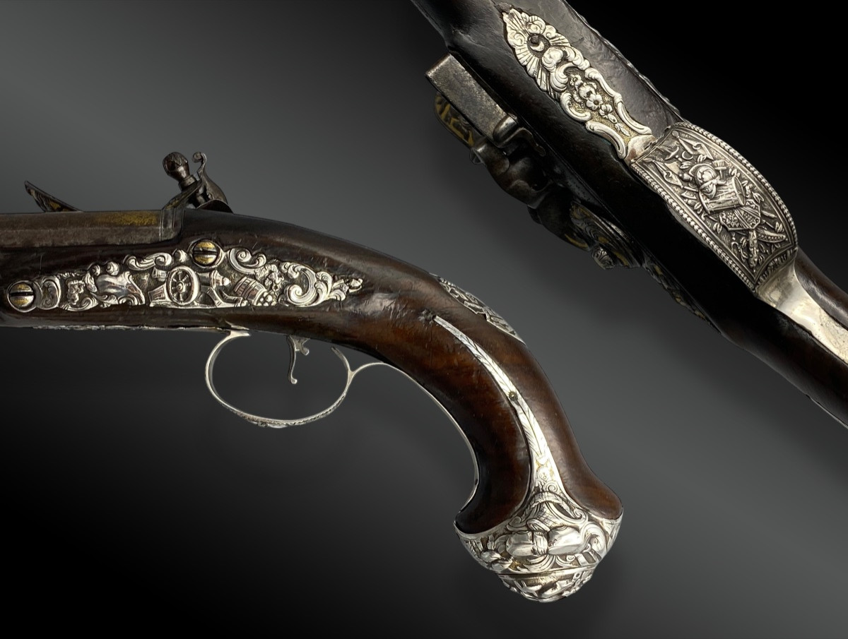 Pair Of Flintlock Pistols, Luxury, For The Oriental Market, Signed Guillaud – St Etienne-photo-1