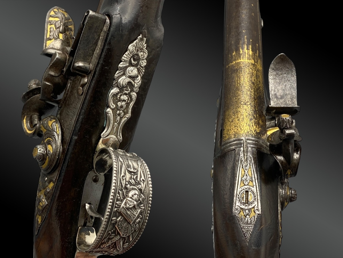 Pair Of Flintlock Pistols, Luxury, For The Oriental Market, Signed Guillaud – St Etienne-photo-3