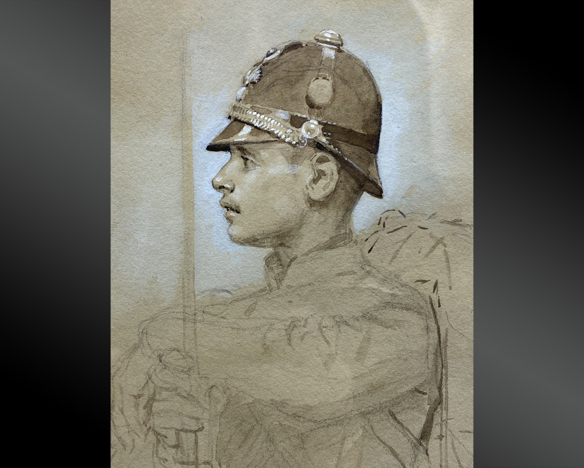 Edouard DETAILLE, Dans le goût de - Étude de portrait en buste d’un soldat vu de profil -photo-2