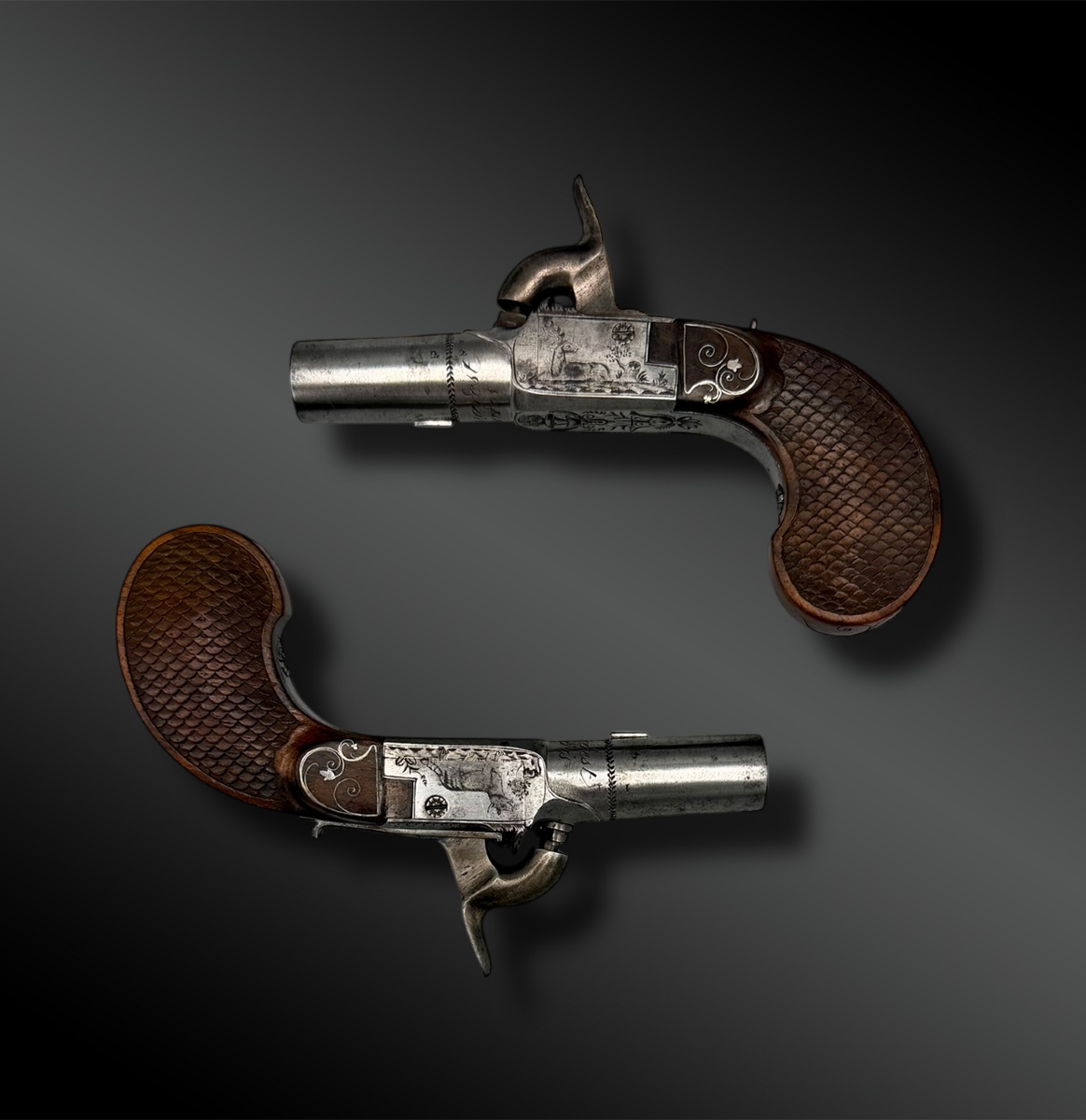 PAIRE de PISTOLET à coffre signé Dumarest - Paris, France - XIXème siècle-photo-2