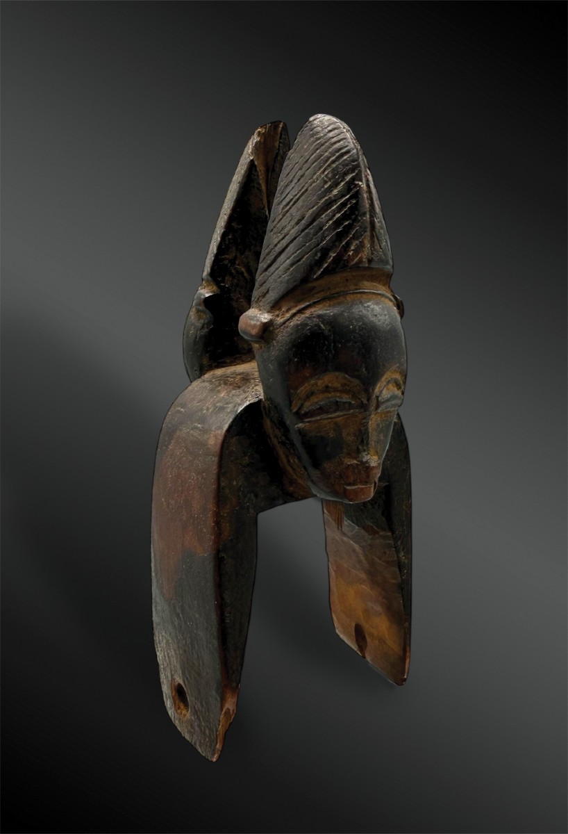 ÉTRIER de POULIE de MÉTIER à TISSER à VISAGE BIFRONS Culture Baoulé, Côte d’Ivoire Première 