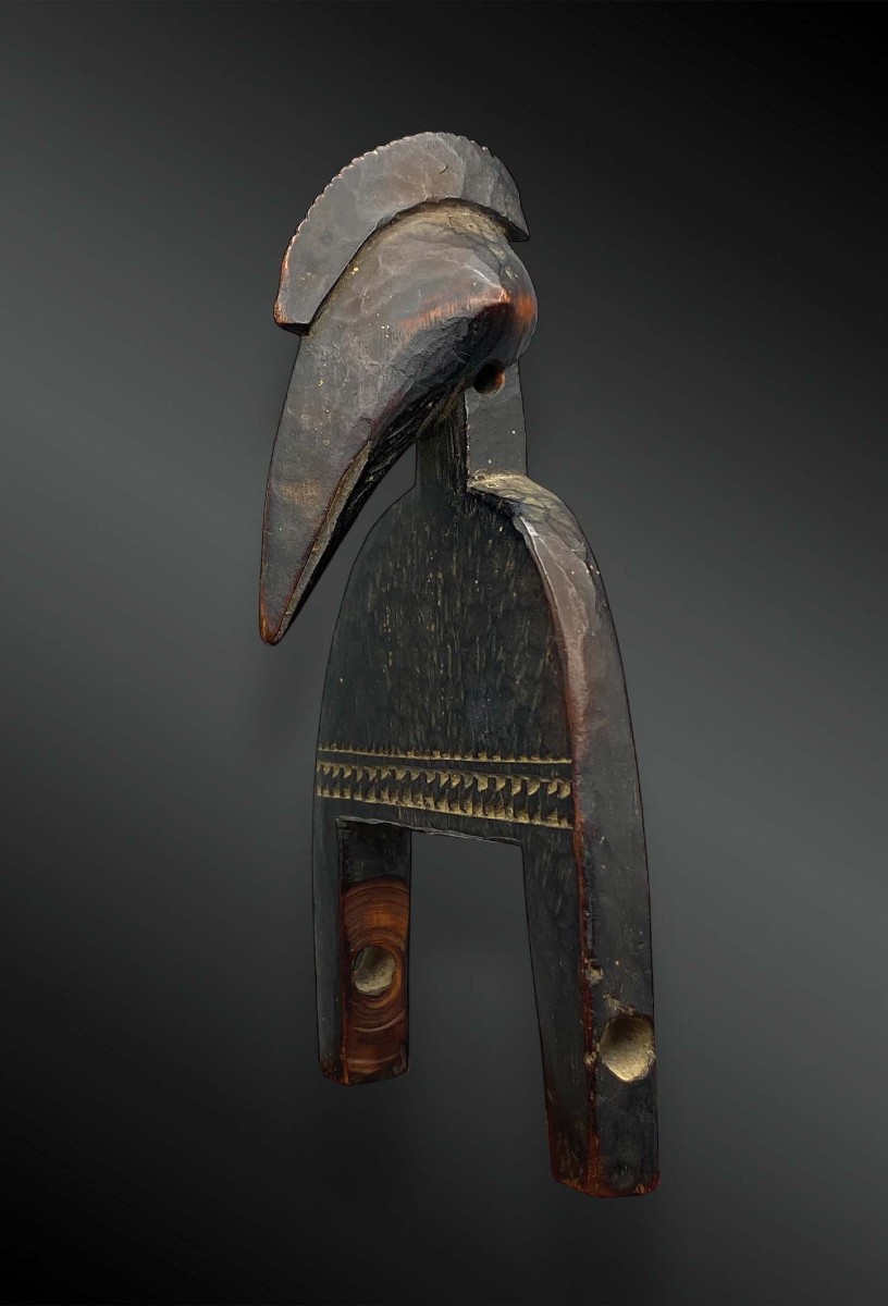 ÉTRIER de POULIE de MÉTIER à TISSER animé d’une TÊTE de CALAO Culture Sénoufo, Côte d’Ivoire 