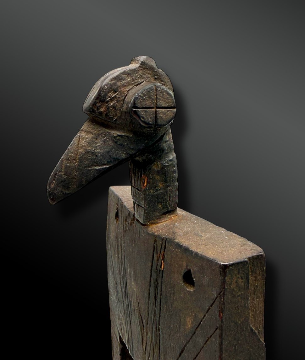 ÉTRIER de POULIE de MÉTIER à TISSER animé d’uneTÊTE de CALAO Culture Sénoufo, Côte d’Ivoire -photo-2