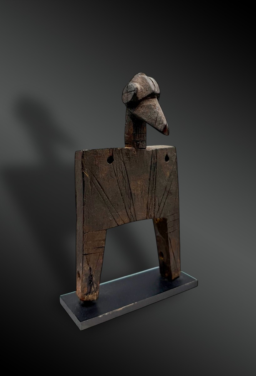 ÉTRIER de POULIE de MÉTIER à TISSER animé d’uneTÊTE de CALAO Culture Sénoufo, Côte d’Ivoire 