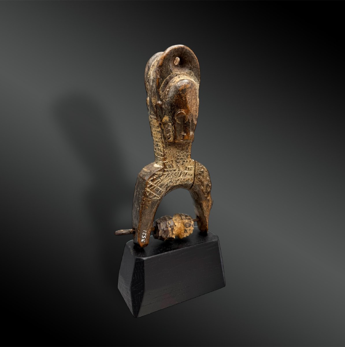 Pulley Stirrup For A Weaving Loom, Featuring Two Masks From The Goli Culture Of Baoulé, Ivory Coast-photo-4