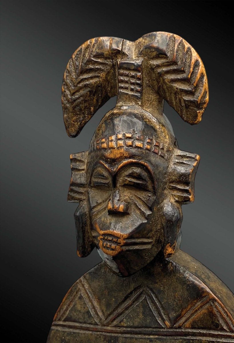 Pulley Stirrup Of A Weaving Loom Animated With A Kpeliyé'e Face Mask, Senufo Culture-photo-2