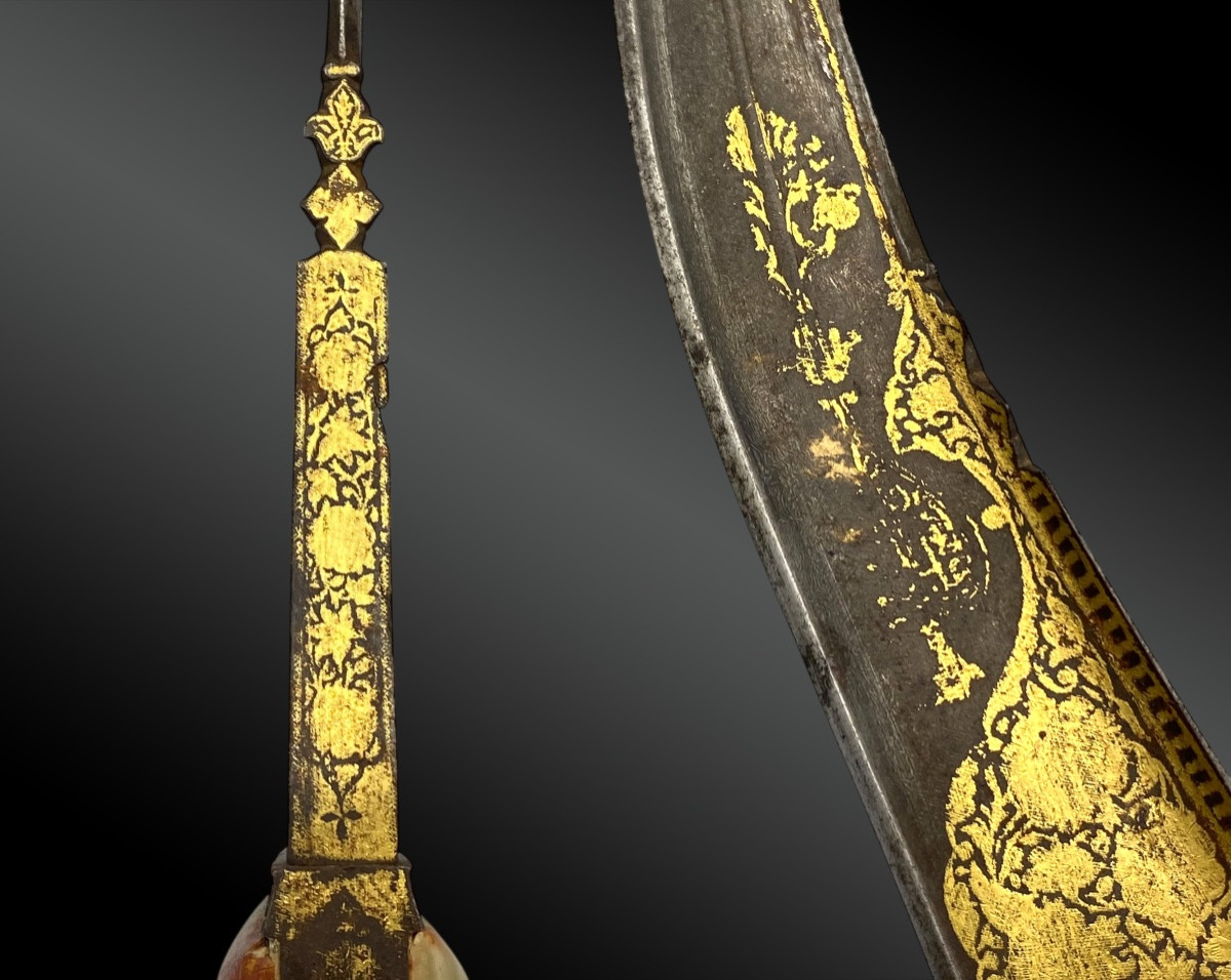 POIGNARD Pech Kabz, damasquine d’or et agate. Afghanistan ou Boukhara Fin XVIIIème siècle-photo-3