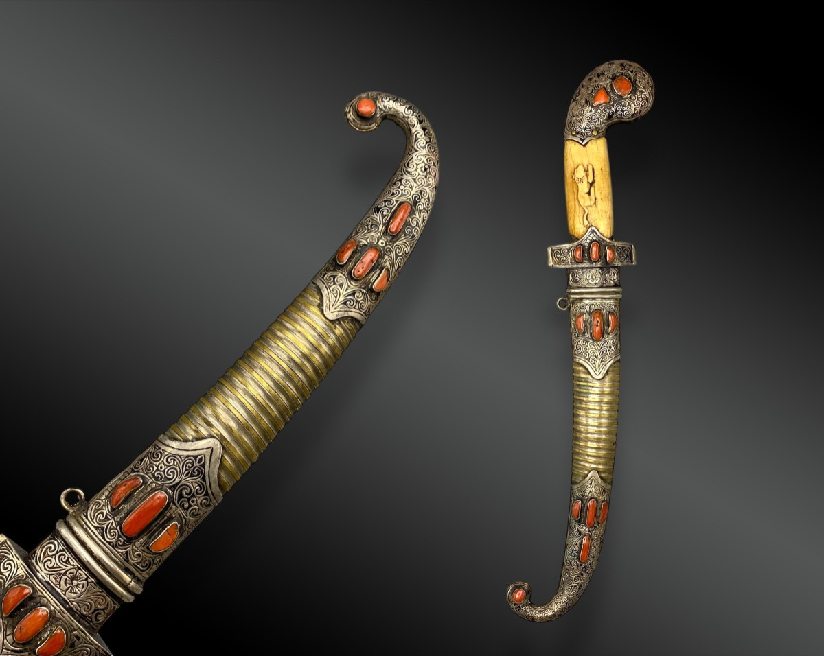 Dagger Known As Jambiya, Silver And Coral Tears, Morocco, 19th Century-photo-3