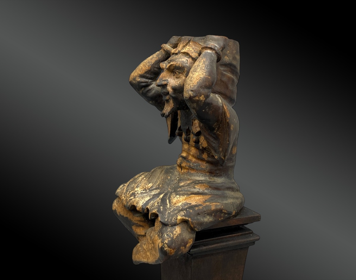 The Fool, Till The Mistress, Wood Sculpture, Furniture Element, Europe, 19th Century-photo-3