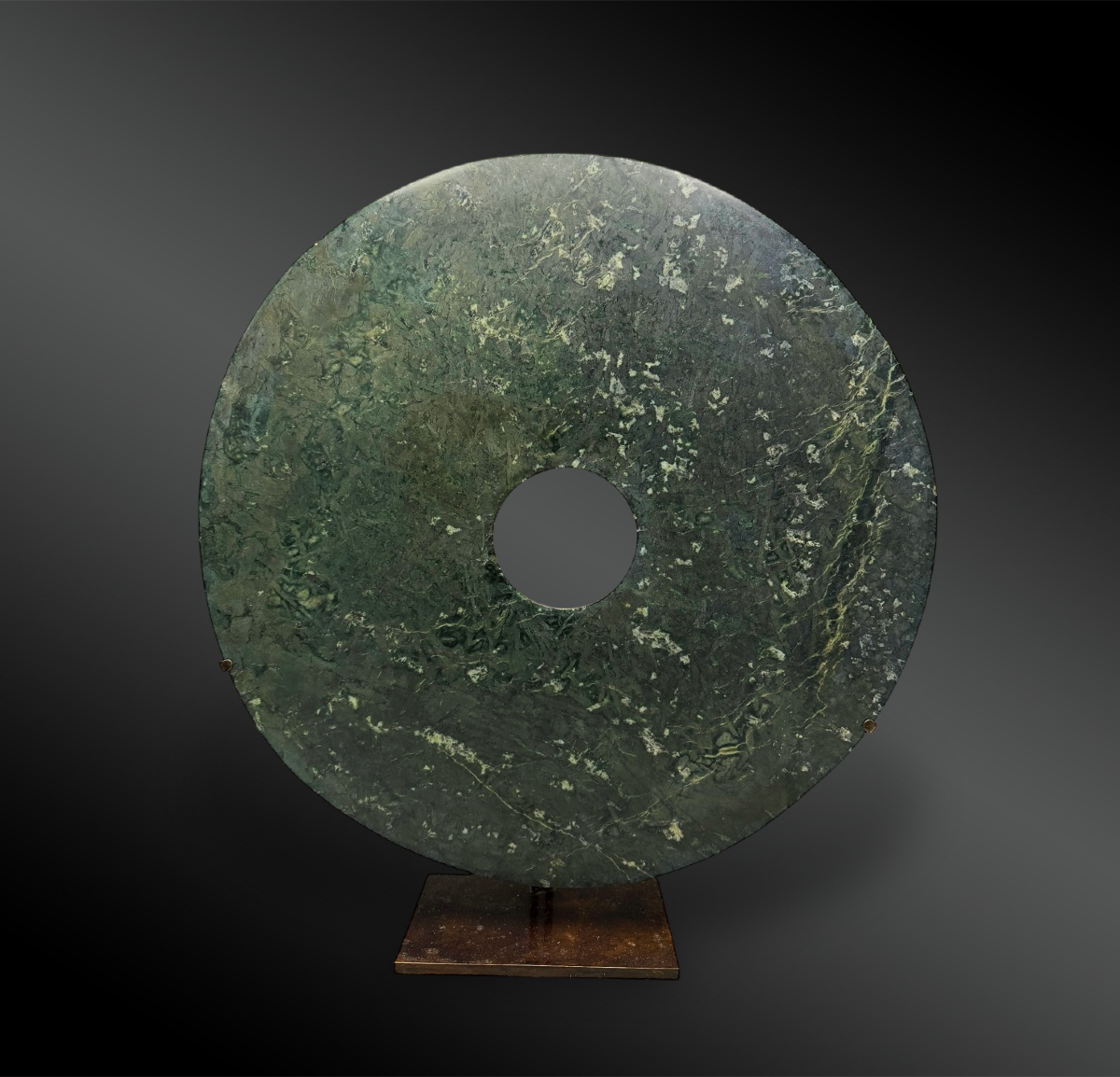 Bi Disc - China - Green Marbled Stone, Likely Jade