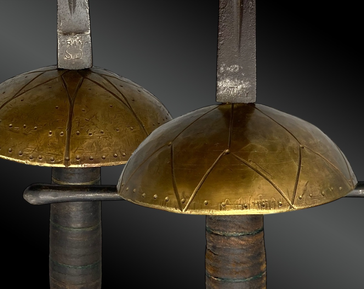 Pair Of Fencing Swords, Souzy The Elder, Brass Shells And Quillon Guards-photo-1
