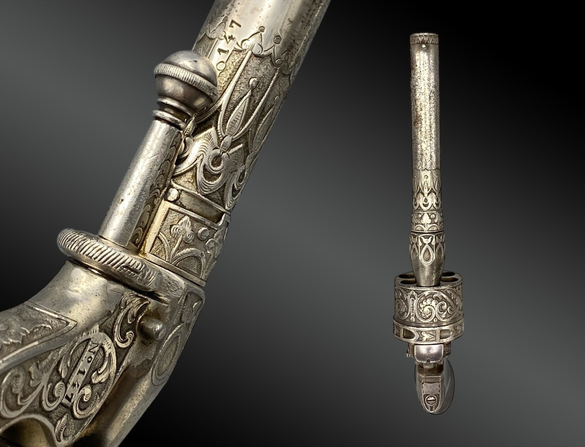 Perrin Revolver, Model 1859, 1st Type, Luxury, In Original Case. France, 19th Century-photo-3