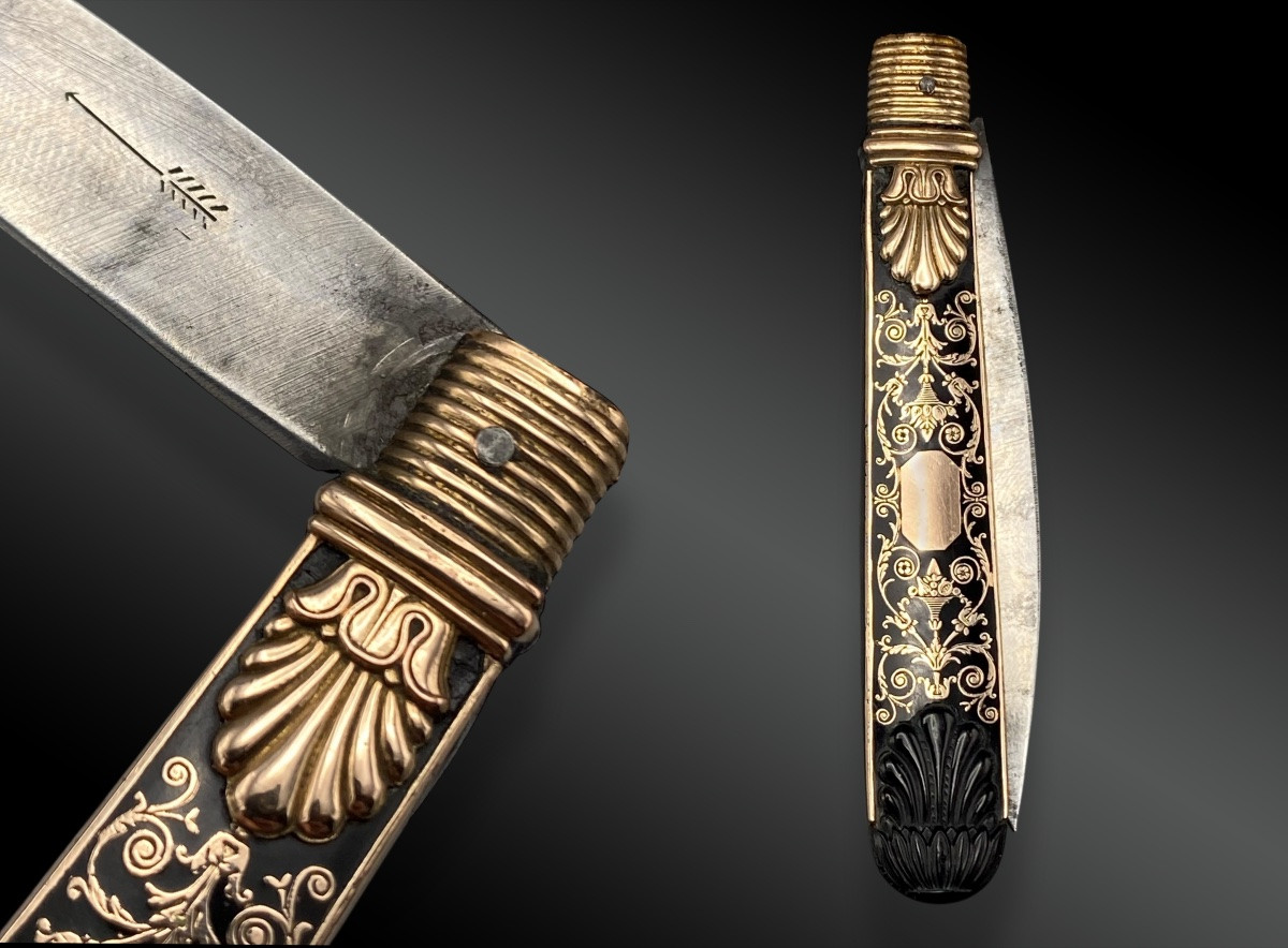 COUTEAU FERMANT, MITRES ET INSERTS EN OR France, XIXème siècle-photo-3