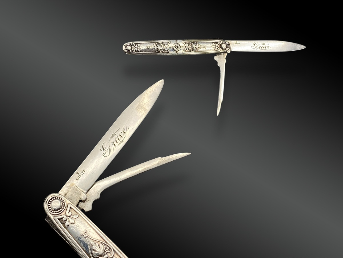 Silver Penknife, Two Blades, Engraved "grace", Europe, Early 20th Century