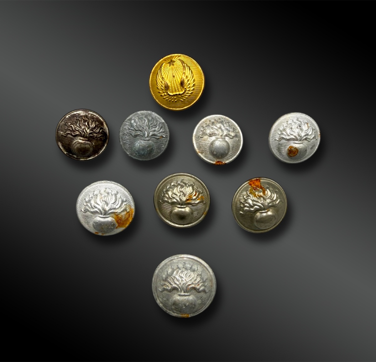 Set Of Eight Gendarmerie Buttons And One Air Force Button - France, 19th Century