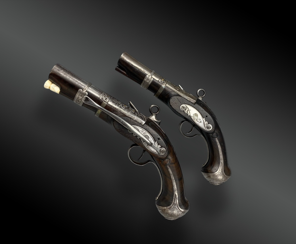 PAIRE DE PISTOLETS À SILEX, PAR JOSEF LLINAROS À MALAGA Espagne vers 1800-photo-3