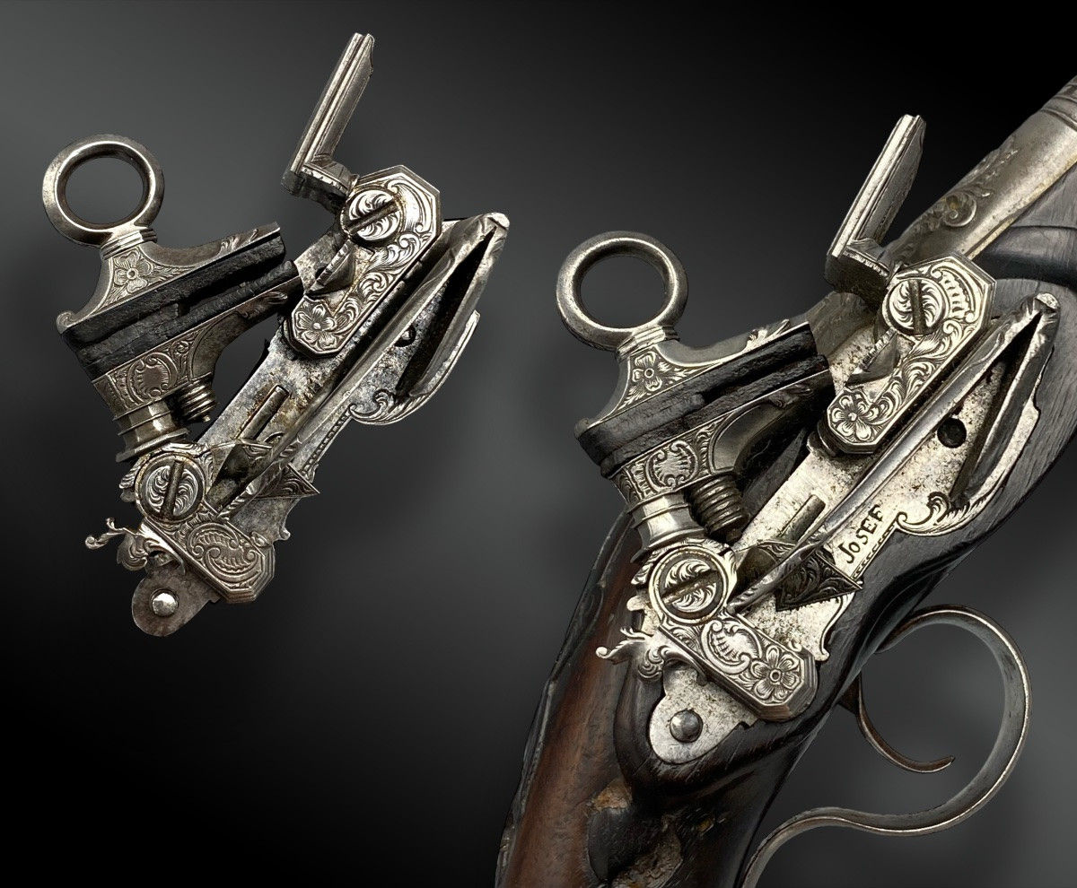 PAIRE DE PISTOLETS À SILEX, PAR JOSEF LLINAROS À MALAGA Espagne vers 1800-photo-4