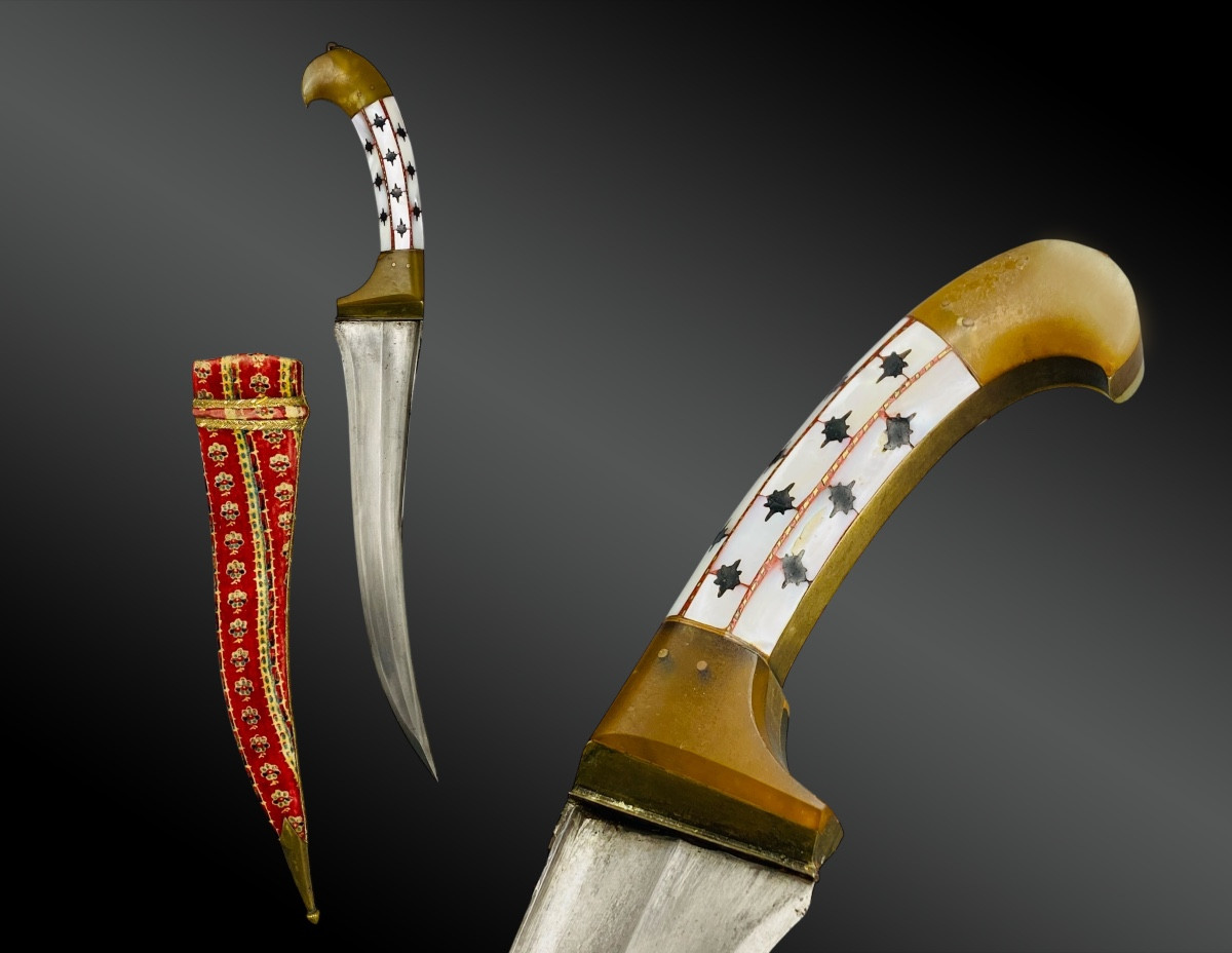 POIGNARD PECH KABZ, LAME DAMAS, FOURREAU Inde, XIXème siècle