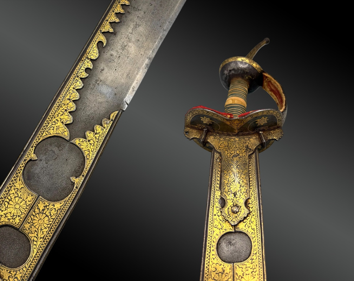 Indian Khanda Straight Sabre With Fork India, Punjab Or Rajasthan, 19th Century-photo-4