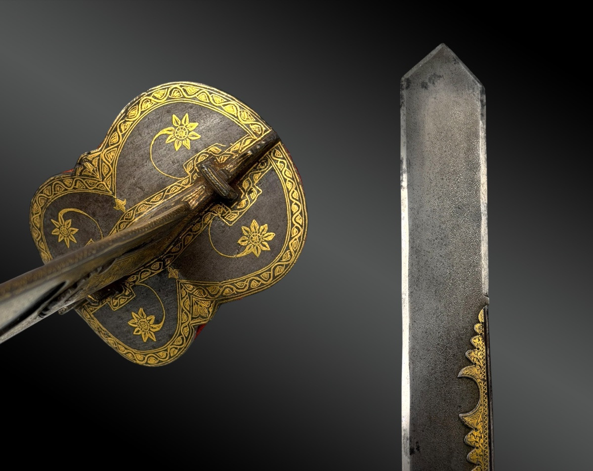 Indian Khanda Straight Sabre With Fork India, Punjab Or Rajasthan, 19th Century-photo-2