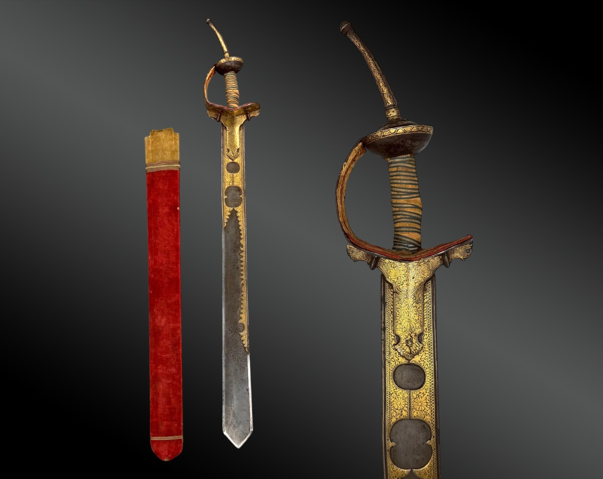 Indian Khanda Straight Sabre With Fork India, Punjab Or Rajasthan, 19th Century
