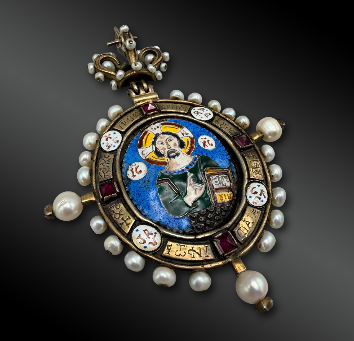 MEDAILLON figurant le CHRIST PANTOCRATOR, monté en PENDENTIF - Russie - XIXème siècle-photo-4