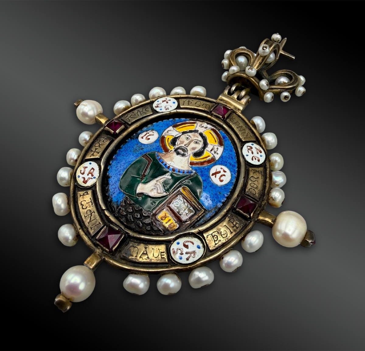 MEDAILLON figurant le CHRIST PANTOCRATOR, monté en PENDENTIF - Russie - XIXème siècle-photo-1