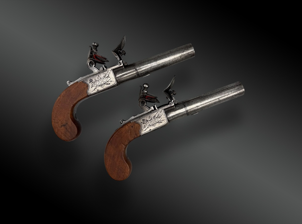 Boxed Set Of A Pair Of Flintlock Box Pistols By H.w. Mortimer - London-photo-2
