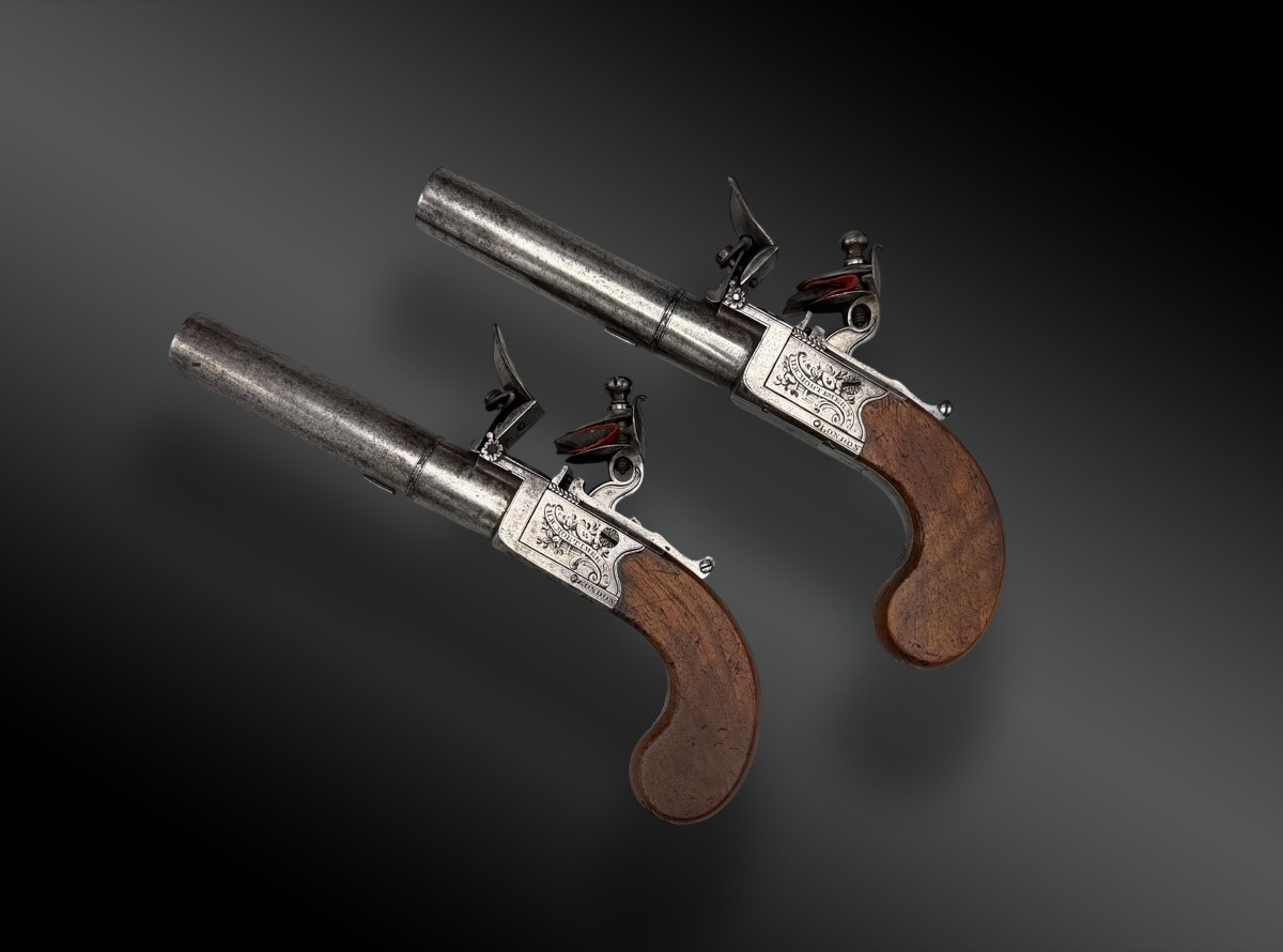 Boxed Set Of A Pair Of Flintlock Box Pistols By H.w. Mortimer - London-photo-3