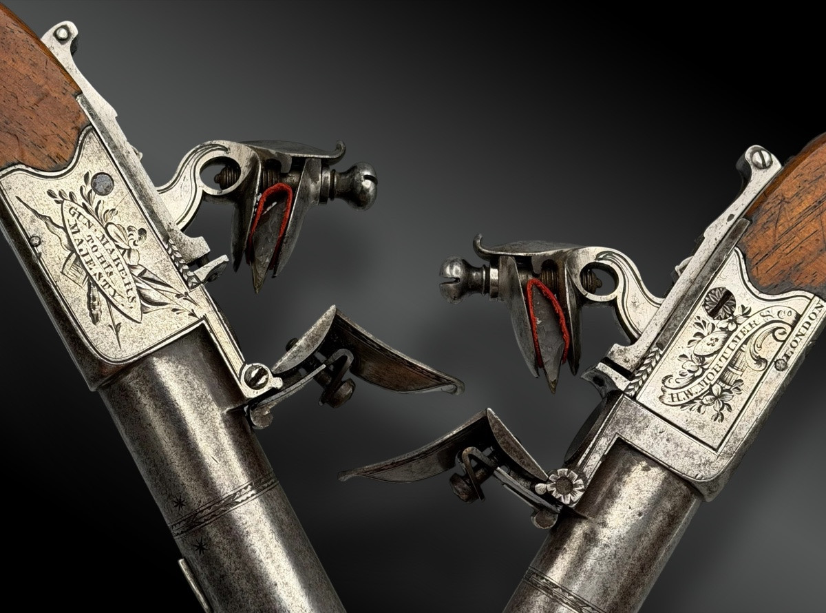 Boxed Set Of A Pair Of Flintlock Box Pistols By H.w. Mortimer - London-photo-4