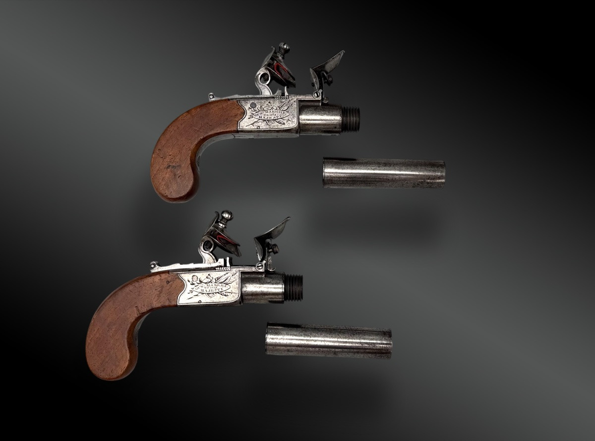 Boxed Set Of A Pair Of Flintlock Box Pistols By H.w. Mortimer - London-photo-2