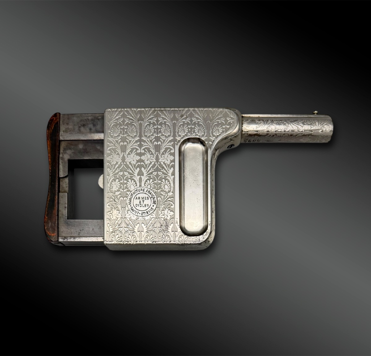 Pistolet à répétition automatique appelé « GAULOIS » N°3, avec étui cuir - France XIXème siècle-photo-2