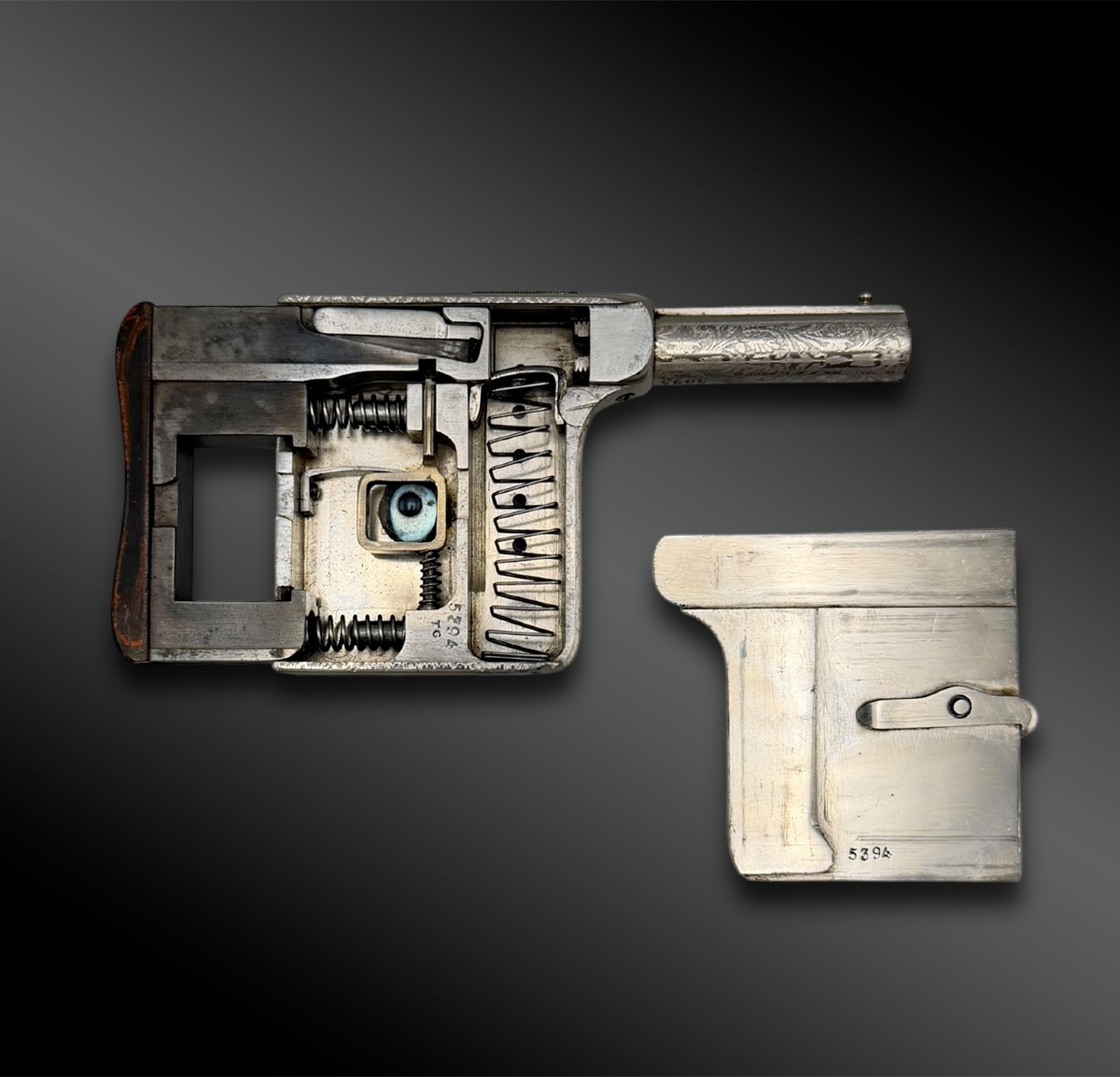 Pistolet à répétition automatique appelé « GAULOIS » N°3, avec étui cuir - France XIXème siècle-photo-2
