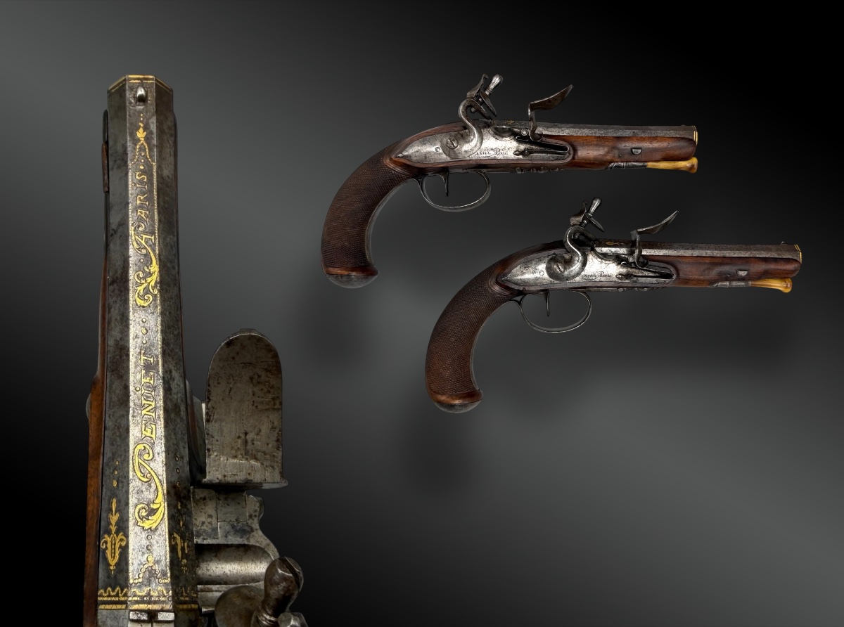 PAIRE DE PISTOLETS À SILEX SIGNÉE PENIET, PARIS France – vers 1805