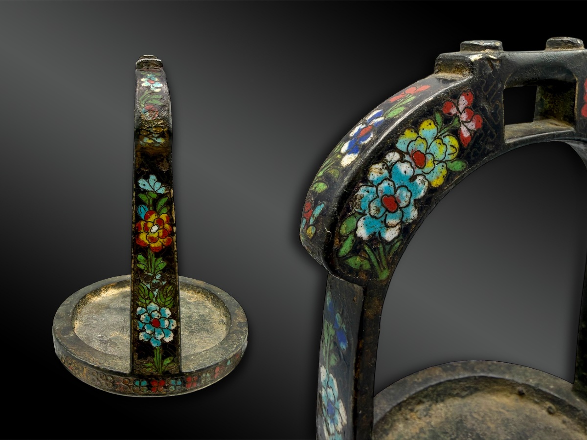 Bronze Stirrup With Cloisonné Enamel - China - Early 19th Century-photo-3
