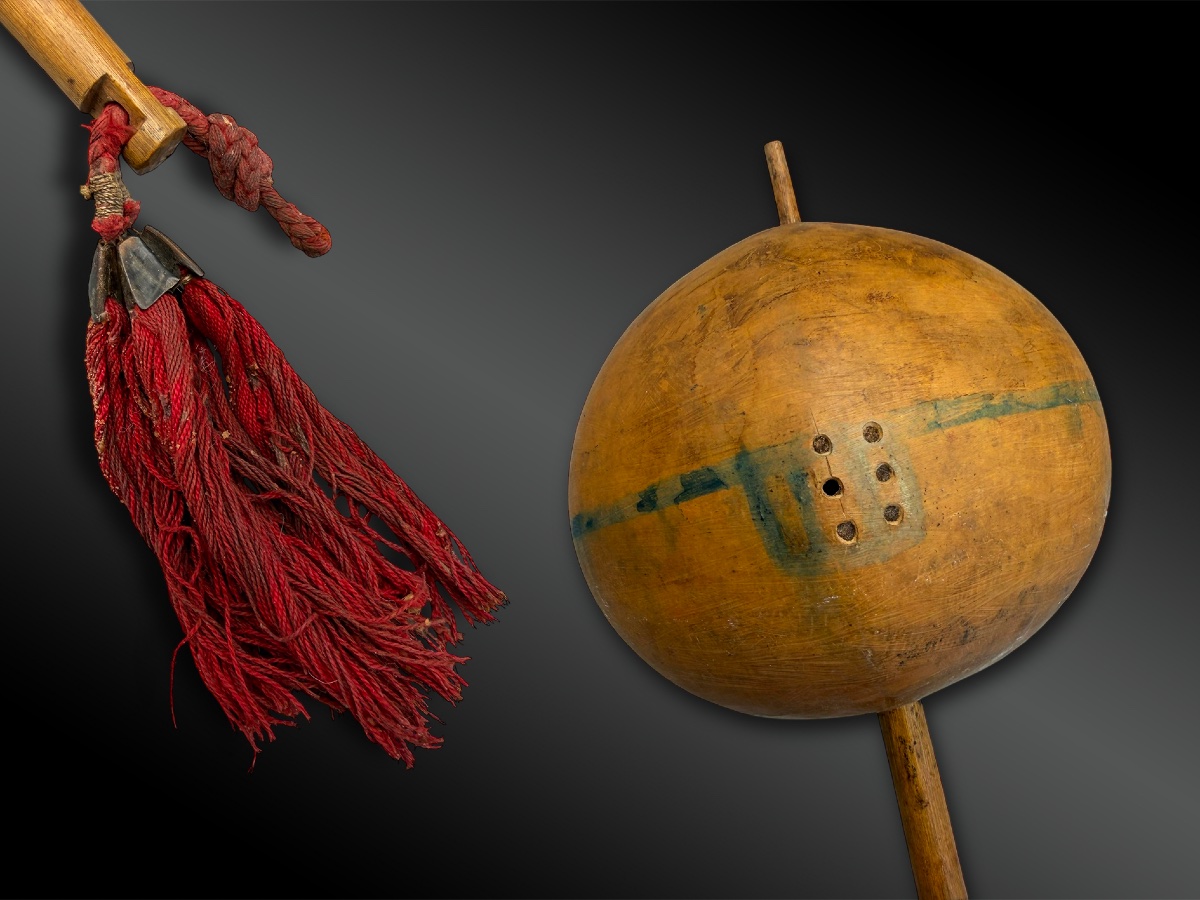 Important HOCHET - CALEBASSE de CHAMAN - Indiens Canela, État du Maranhão, Amazonie-photo-2