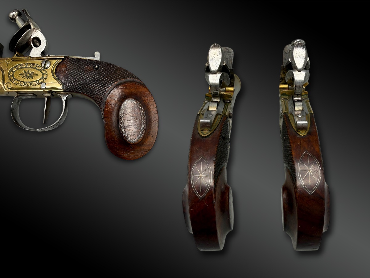 PAIRE de PISTOLET à coffre d’officier de marine - Europe - XIXème siècle-photo-3