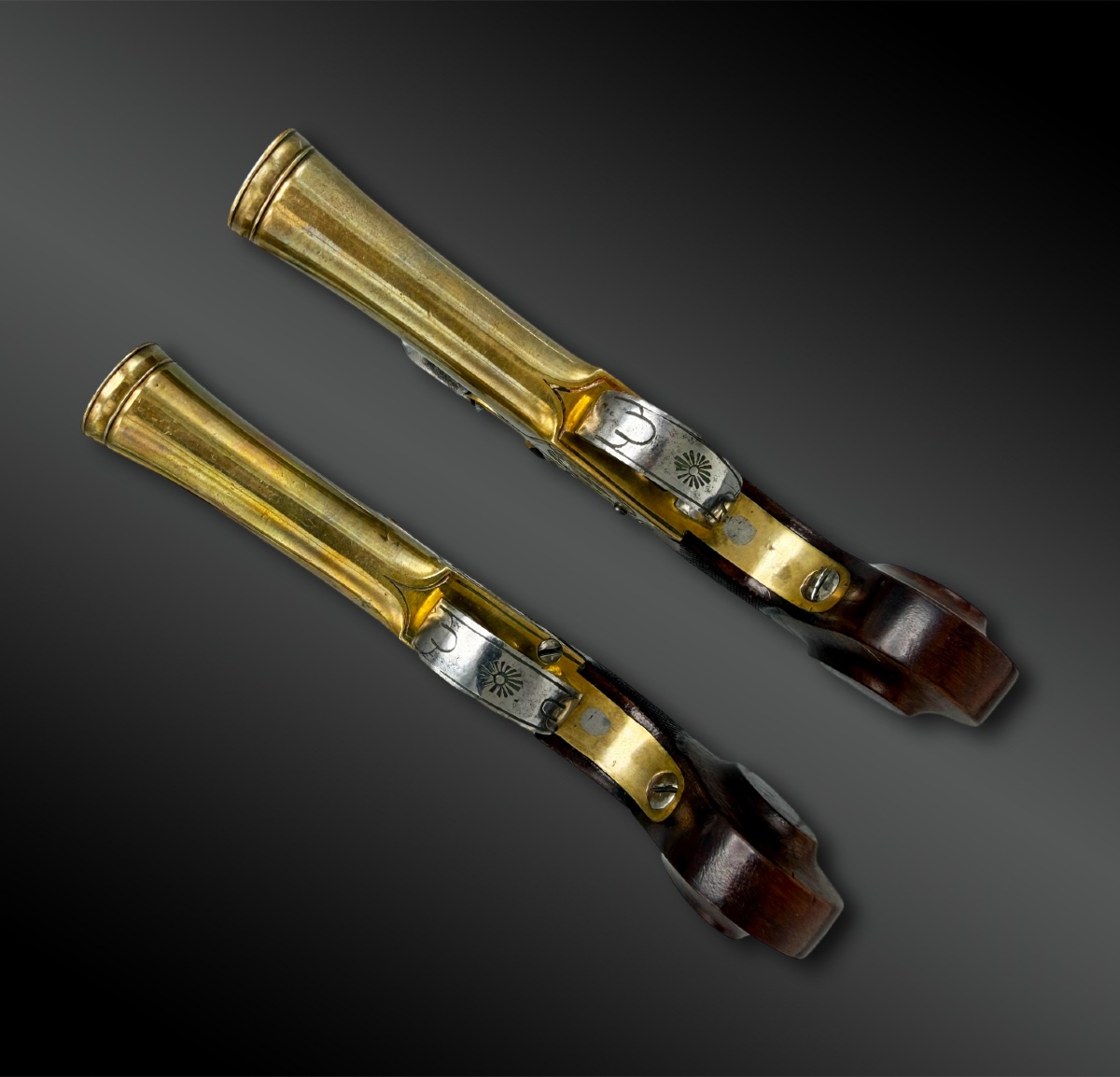 PAIRE de PISTOLET à coffre d’officier de marine - Europe - XIXème siècle-photo-4