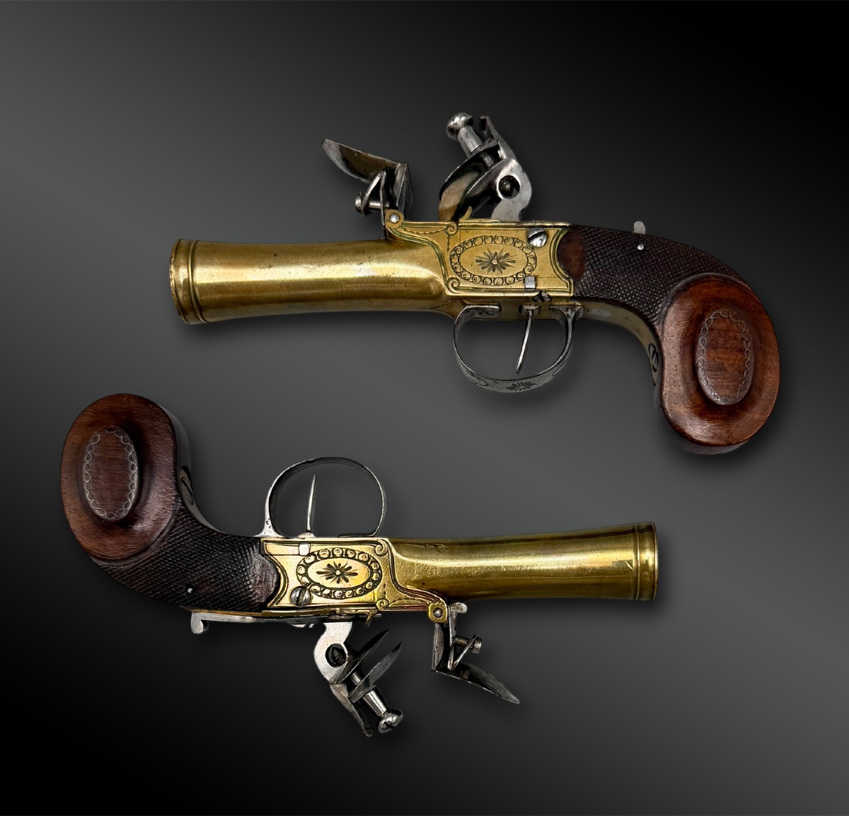 PAIRE de PISTOLET à coffre d’officier de marine - Europe - XIXème siècle-photo-1